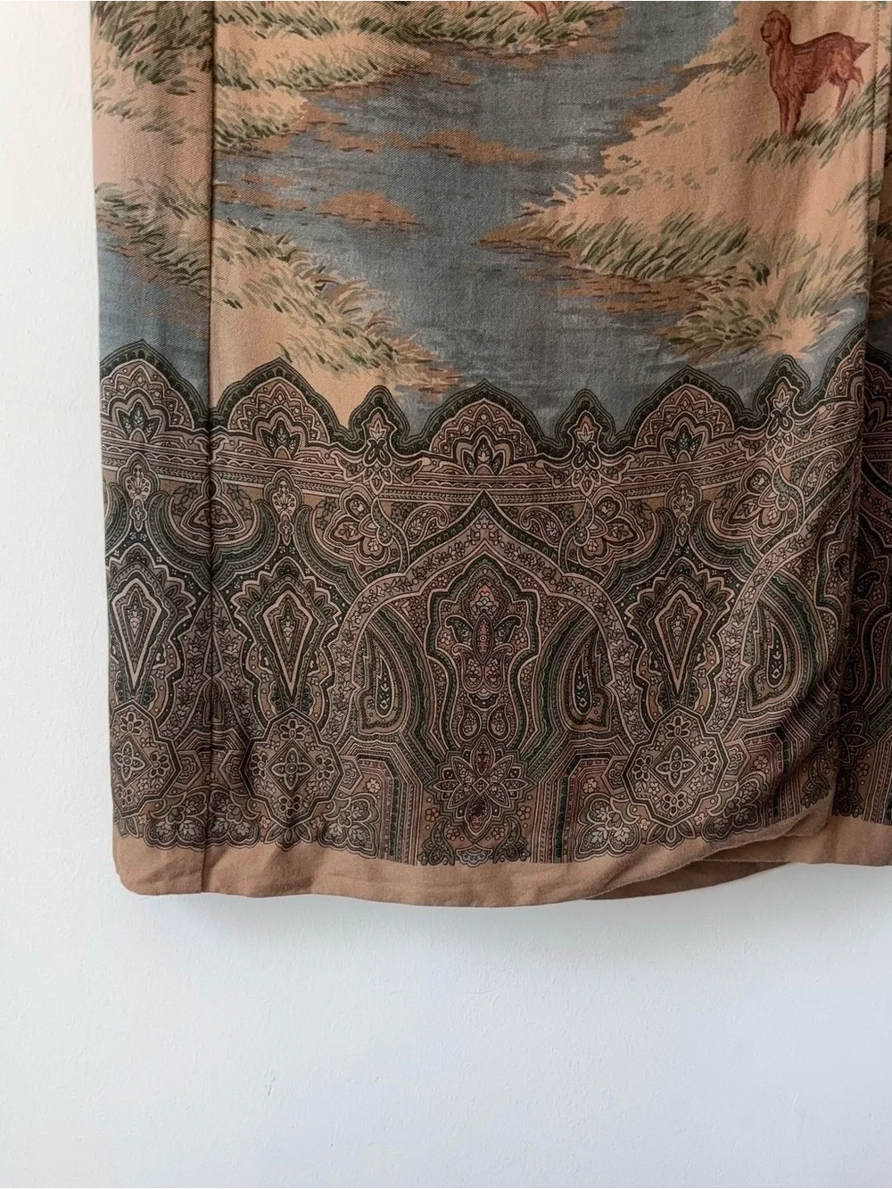 Vintage Ralph Lauren Country Scene Wool Wrap Skirt Size 4 Dog Cabin Fox Hunt